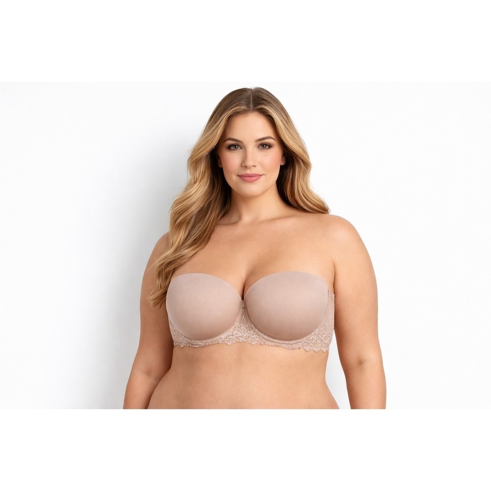 Torrid 40D Multi-Way Strapless Bra Beige Lace Trim Underwire Microfiber RN120684